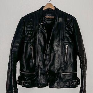 Vintage 1990’s Echtes Leder Size 54 Genuine Leather Biker Jacket